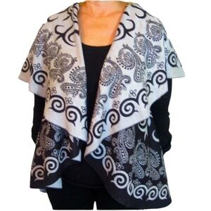 Pashmina 100% Cashmere Reversible Shawl Wrap Vest Kimono Cardigan Black and Grey